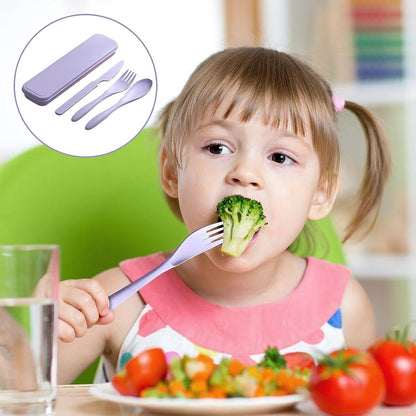 3 Pack Travel Cutlery Set, Reusable Plastic Utensils Knife Fork Spoon Set Portable Camping Utensil Set with Case for Travel Picnic Outdoor (Gray, Black, Purple)