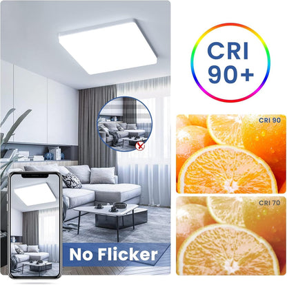 EASY EAGLE LED Ceiling Light Square Ceiling Light 48W Modern Light 6500K 4800LM IP44 Lamp for Bathroom, Kitchen, Bedroom, Living Room, Hallway, Office, Cellar, Diameter 30 cm