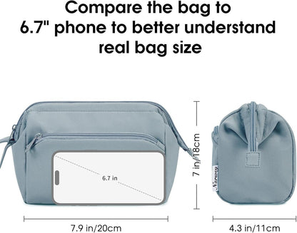 Narwey Large Women Makeup Bag Wide-Open Make up Bag Travel Cosmetic Organizer Toiletry Bag for Cosmetics Toiletries Accessories (Greyish Blue)