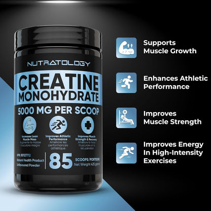Creatine Monohydrate Powder 425g - For Increased Muscle Growth & Performance - Pre-workout Muscle Builder - Supports Athletic Performance - Creatine Powder for Workouts - 85 Servings