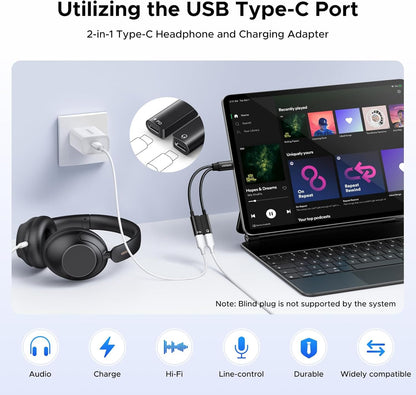 UGREEN Magnetic USB C Splitter 1 in 2 Out Dual USB C Headphone and Charger Type C Audio Adapter with PD 60W Fast Charging Dongle Cable for iPhone 16 Pro Max, Galaxy S25 Ultra, Pixel 9, iPad Pro/Air