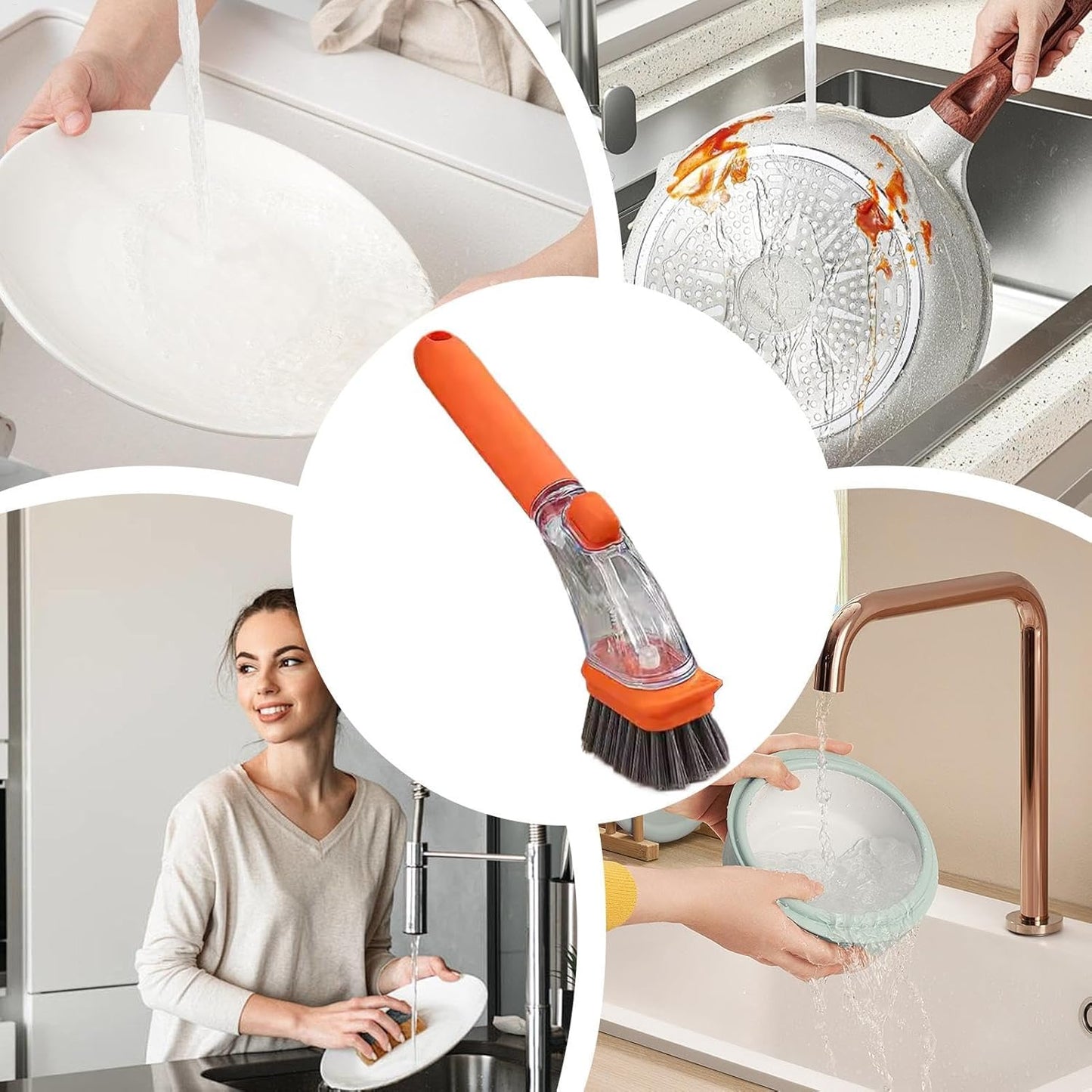 Soap Dispensing Dish Brush, Dish Scrubber Brush, Kitchen Scrub Brush, Handheld Soap Dispensing Brush, Dishes Pots Pans Sink Cleaning Brush for Dishes, Efficient Cleaning Tool for Kitchen Essentials