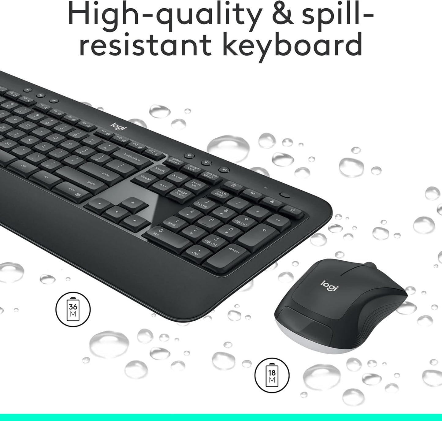 Logitech MK540 Advanced Wireless Keyboard and Mouse Combo for Windows, 2.4 GHz Unifying USB-Receiver, Multimedia Hotkeys, 3-Year Battery Life, for PC, Laptop