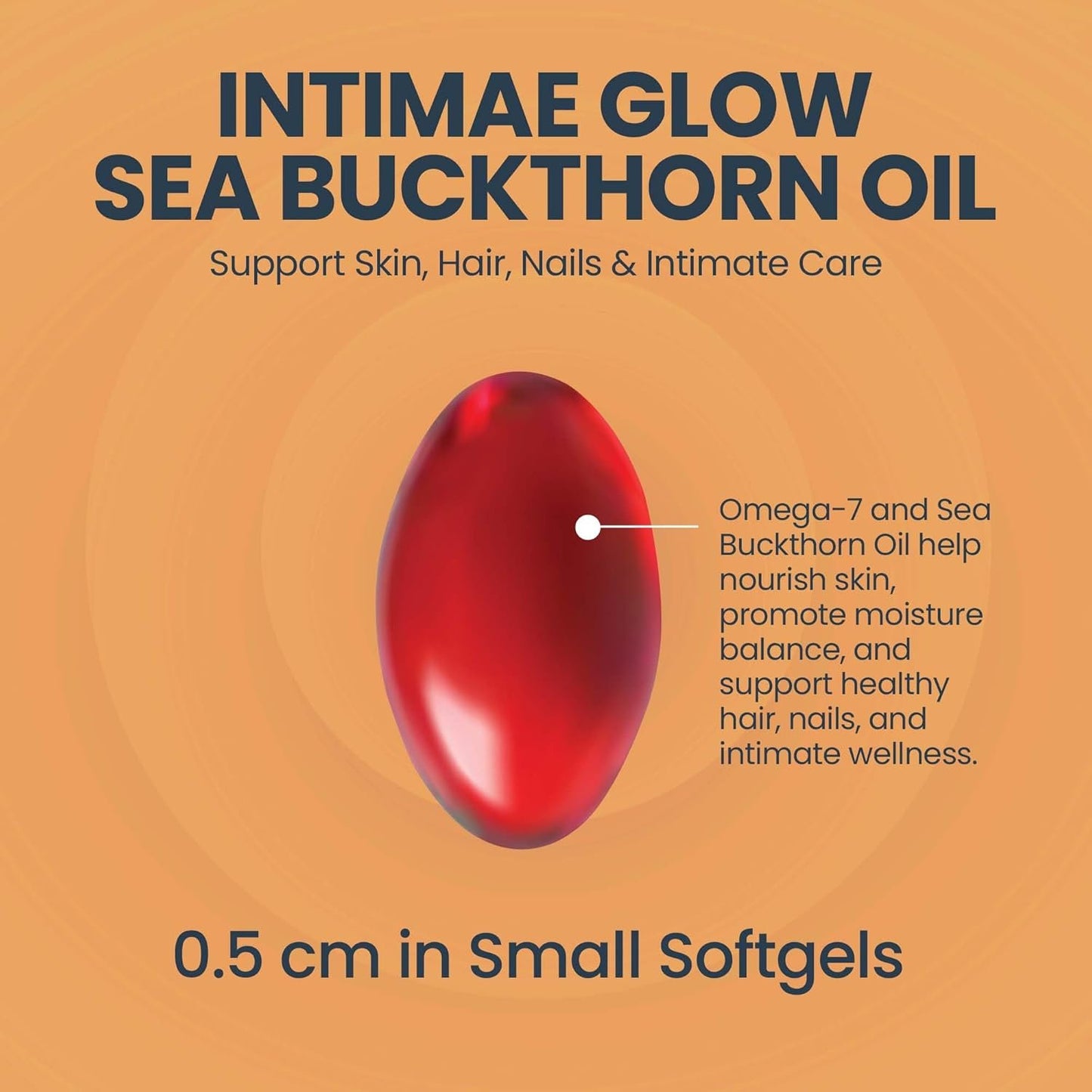 Intimae Glow Sea Buckthorn Oil - Omega 7 Supplement for Skin, Hair, Nails & Intimate Care - Essential Fatty Acid Capsules for Vaginal Moisture, Dryness Relief, & Skin Rejuvenation - 60 Softgels