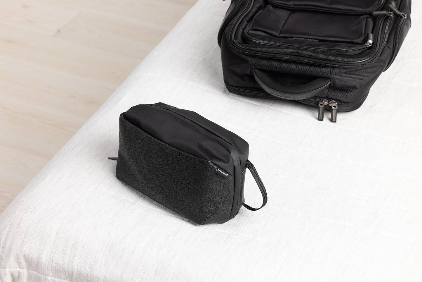 Brookstone Compact Toiletry Kit - Vegan Leather Travel Toiletry Bag with Side Grab Handle - Hygiene Bag Toiletry Organizer, Black, Onesize