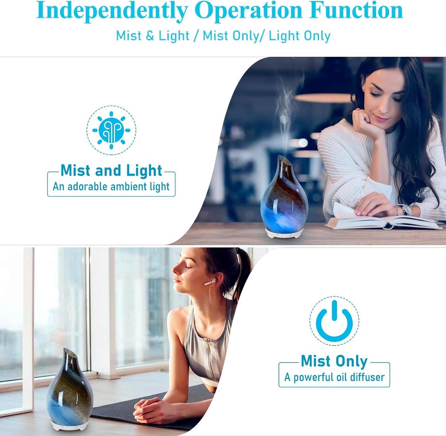 Maromamix Essential Oil Diffuser 120ML Glass Ultrasonic Aromatherapy Oil Diffuser-Aroma Humidifier, 7 Color Changing Light, Waterless Auto-Off, Ultra-Quiet for Sleeping, Yoga, Home, Office and Spa