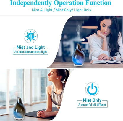 Maromamix Essential Oil Diffuser 120ML Glass Ultrasonic Aromatherapy Oil Diffuser-Aroma Humidifier, 7 Color Changing Light, Waterless Auto-Off, Ultra-Quiet for Sleeping, Yoga, Home, Office and Spa