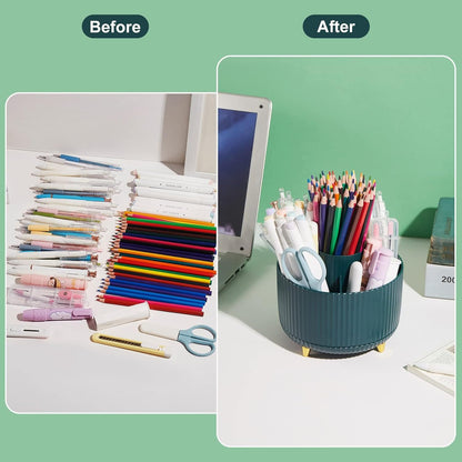 Lolocor 360 Degree Rotatable Pen Holder - Office Desk Organizer Pencil Holder for Desk Multi-Functional Pencil Cup Desktop Stationary Organizer Storage for Office School Home Art Supplies Dark Blue