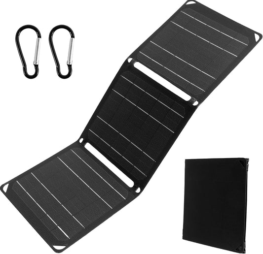 Foldable Solar Panel 21W 2A IP68 Waterproof Portable Solar Panel Charger with 5V/9V/12V USB A and Type C Output 24% High Efficiency ETFE Solar Panel for Car RV Boat Motorcycle(Black)