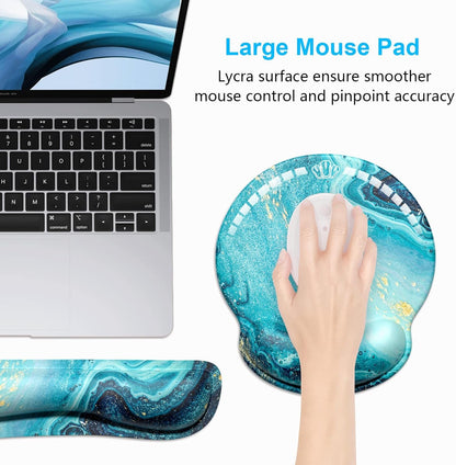 Dapesuom Keyboard Wrist Rest and Mouse Pad with Wrist Support, Memory Foam Cushion for Keyboard and Mouse Set, Ergonomic Desktop Pad Rests with Non Slip Base for Easy Typing & Pain Relief, Ocean Blue