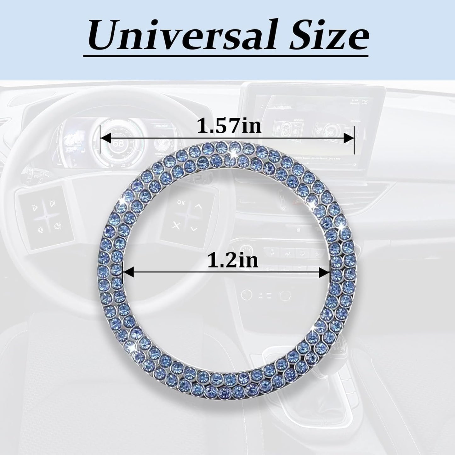 KAQISI 2 Pack Car Bling Crystal Rhinestone Engine Start Ring Decals, Car Push Start Button Cover, Key Ignition Knob Bling Ring, Sparkling Car Interior Accessories for Women (Blue)