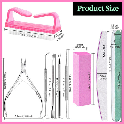 FANDAMEI Nail Care Tool Kit, Nail Files 100/180, Buffer Block, Cuticle Nippers, Cuticle Pusher, Cuticle Peeler, Nail Lifter for Ingrown Toenails, Toenail File, Nail Brush, for Manicure and Pedicure