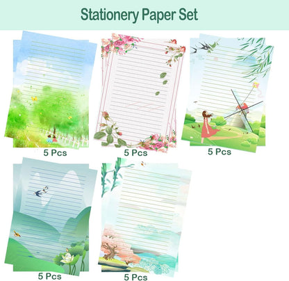 IMagicoo 50 Lined Writing Stationery Paper - Beautiful Design Writing Letter Paper Set, 10 Different Style