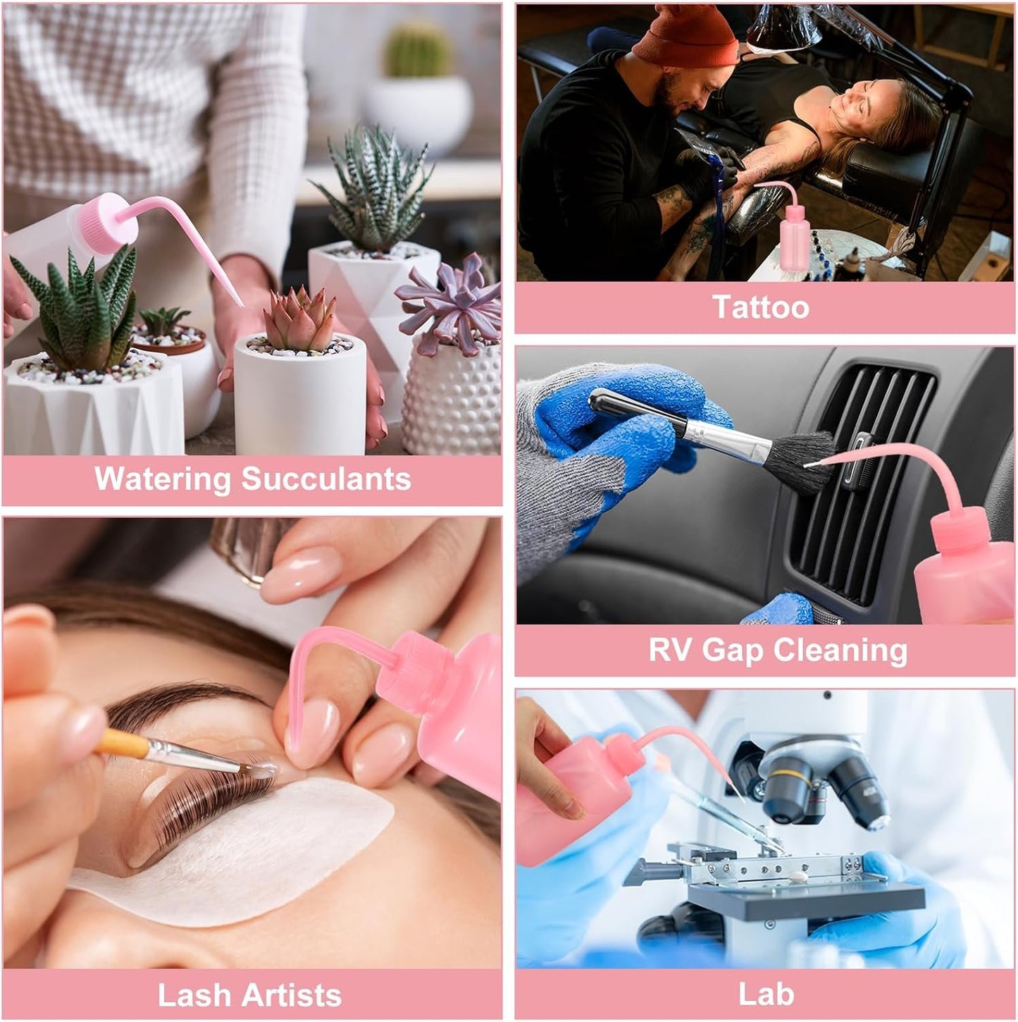 PATIKIL 150ml 5oz Succulent Eyelash Tattoo Wash Bottle, 4 Pcs Plastic Watering Squeeze Bottle Rinse Bottle for Plant Eyelash Extensions Irrigation Lab Gap Cleaning, Pink