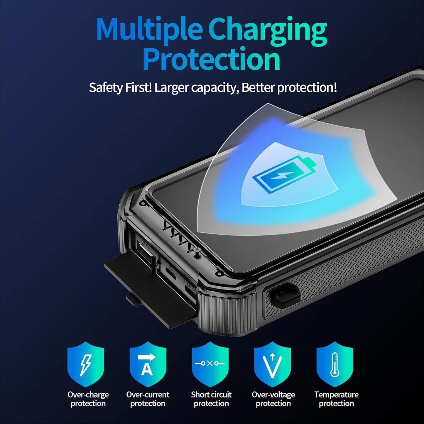 Solar Charger Power Bank 46800mAh, Solar Phone Charger Built-in 3 Cables 15W Fast Charging 4 Output for All Mobile Devices, 2 Inputs Solar Portable Charger with Dual Flashlights&Compass (Orange)
