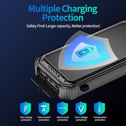 Solar Charger Power Bank 46800mAh, Solar Phone Charger Built-in 3 Cables 15W Fast Charging 4 Output for All Mobile Devices, 2 Inputs Solar Portable Charger with Dual Flashlights&Compass (Orange)