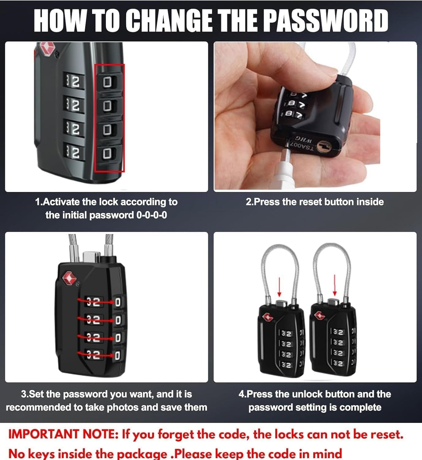 TSA Approved Luggage Locks,4-Digit Security Suitcase Locks,Combination Padlock for Suitcases Flexible Cable Travel Lock(Black+Black+Silver+Silver)