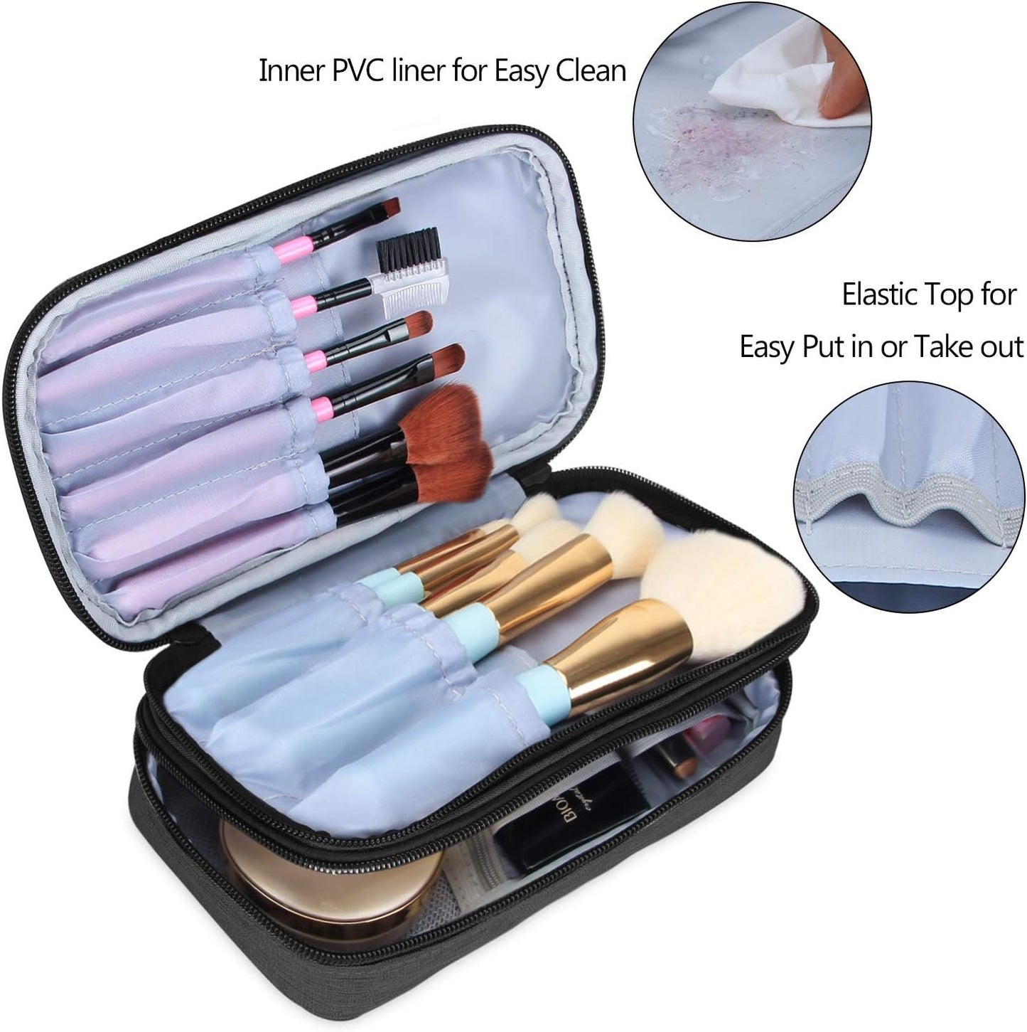 Teamoy Travel Makeup Brush Bag(up to 8.5"), Professional Cosmetic Artist Organizer Case with Handle, Compact and multifunctional-Small, Black (No Accessories Included)