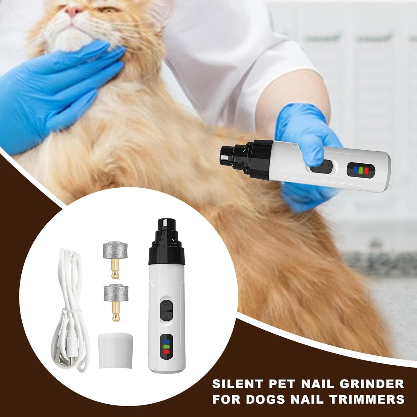 Dog Nail Grinder, Quiet 2-Speed Adjustable Cat Nail Trimmer, Ricaricabile Pet Grooming Tool, 5,51 x 1,38 x 1,38 Inches for Hygiene, Relaxing and Cleaning, White Black