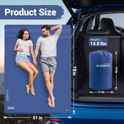 Sleeping Mats for Camping,Elegear Memory Foam Camping Mattress Built-in Electric Pump 3.1inch,Foldable Travel Cot Mattress R-Value 9.5 Foam Sleeping Pad Double Floor Mattress with Pillow,Blue