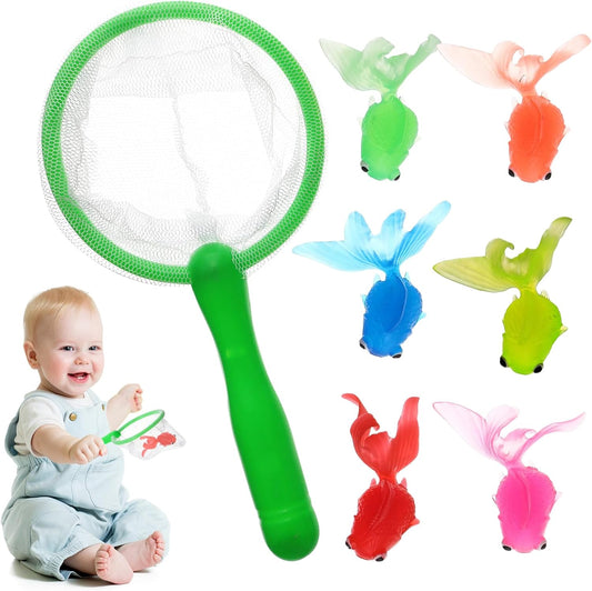 Fishing Bathroom Toy, Animal Fish Catching Game, Fishing Net Bath Toy, Interactive Sensory Play Set, 7.09 x 3.54 inches, Fun for Swimming Pool Outdoor Water Activities