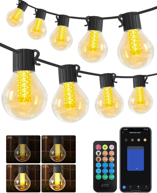 50FT Smart LED Outdoor String Lights – Dimmable G40 Globe LEDs Patio Lights Plug in with 25 LED Bulbs, Waterproof Hanging Light Connectable up to 100FT– Backyard Porch Balcony Party Decor
