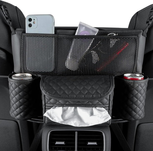 zmoso Car Organizer Accessories Between Seats, Center Console Large Capacity Seat Storage Bag with Multi Mesh Pocket Barrier of Backseat Pet Kids Phone Cup Holder Car Interior Accessories(Black)