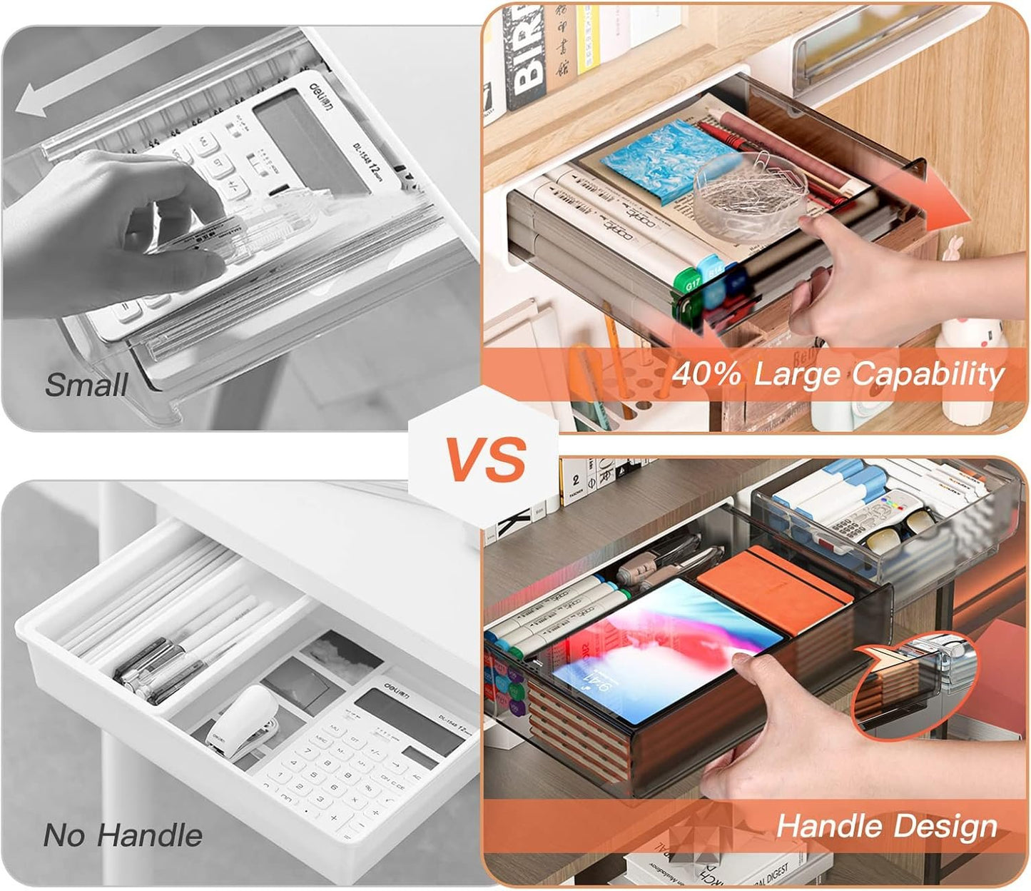 2 Pack Under Desk Storage Drawers, Self-Adhesive Under Desk Drawer Organizers,Stick On Desk Drawer 14â€œ Large and 8â€Small ,Desk Organization Under Shelf Drawer Desk Accessories & Workspace Organizers