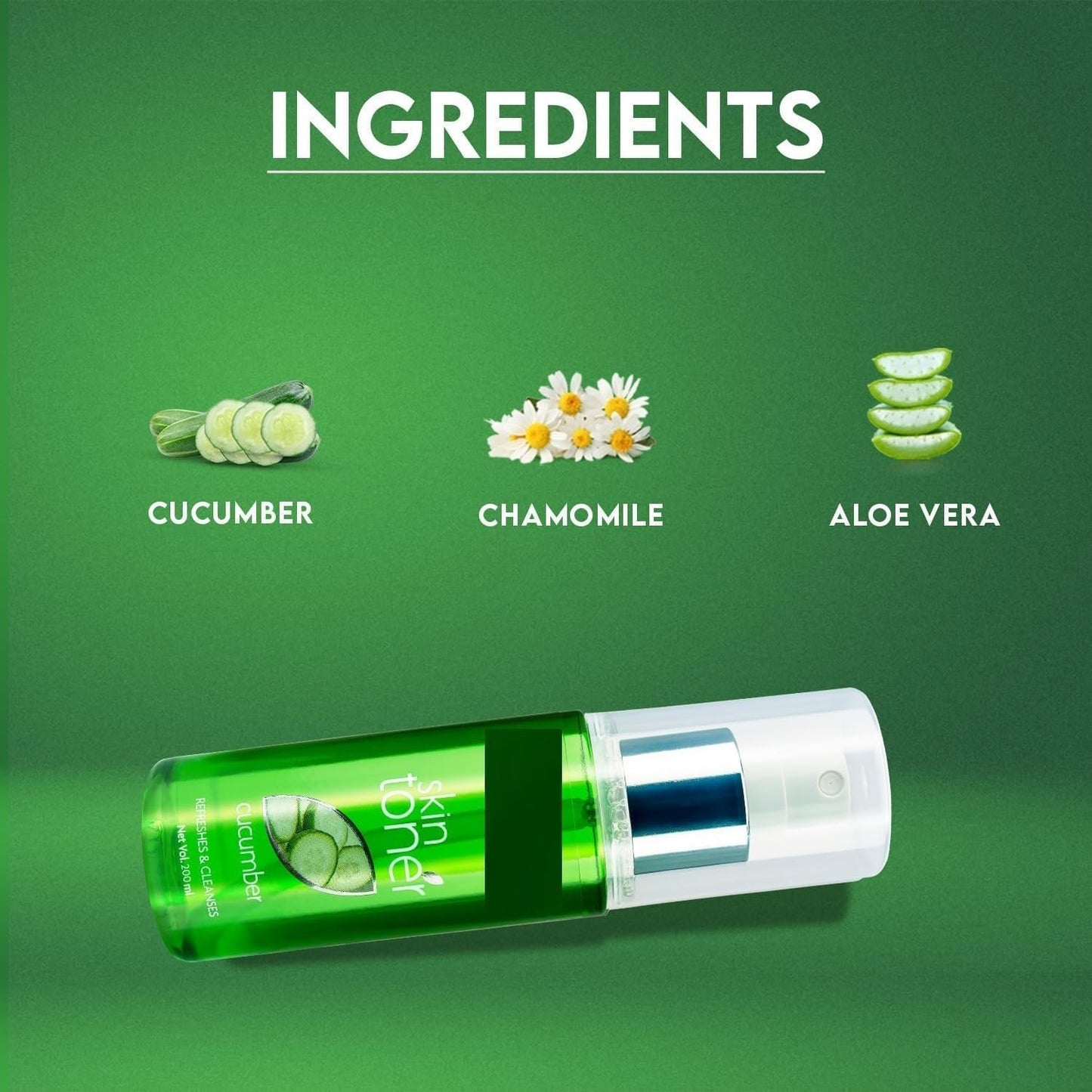 NACHT Herbal Cucumber Skin Toner For Glowing And Hydrating Skin | Face Mist & Toner for Oily & Acne Prone Skin | Cleansing & Pore Tightening | Paraben, Alcohol And Chemical Free 200ml