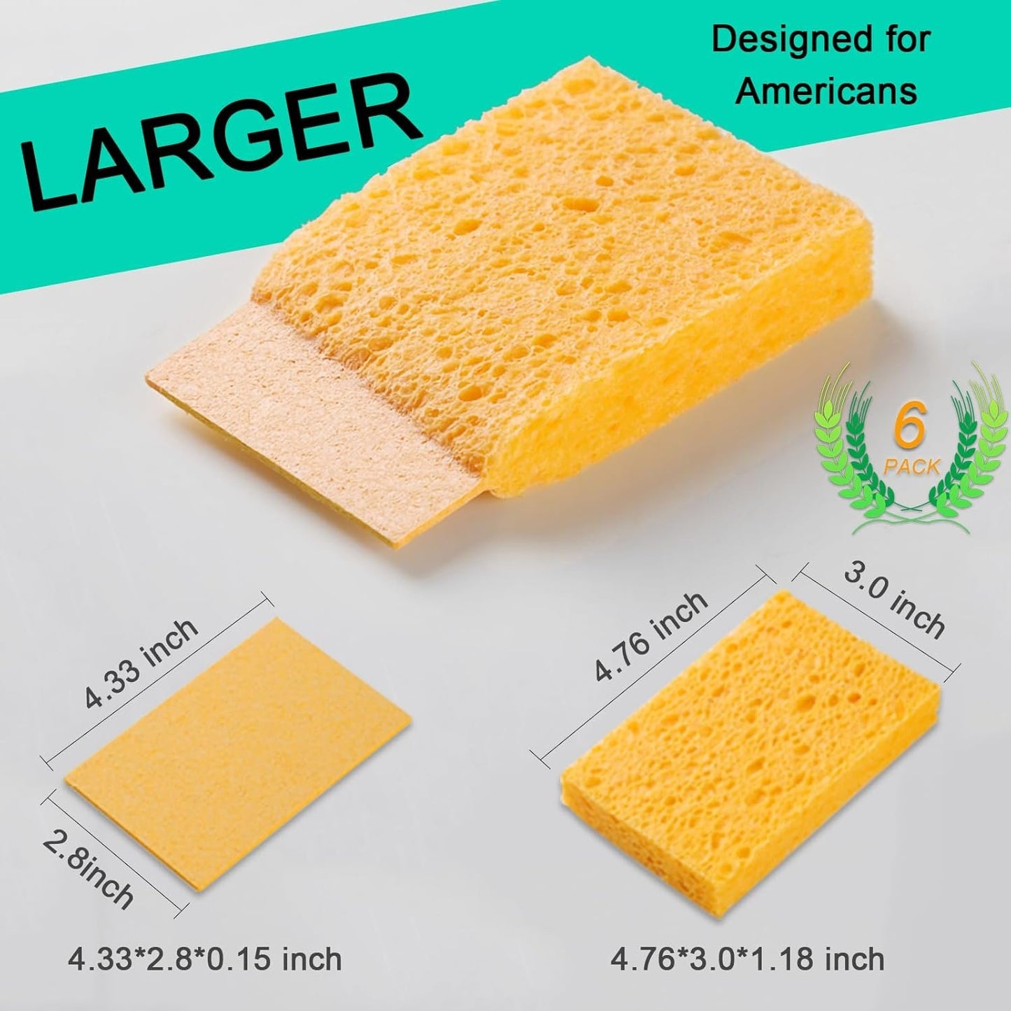 Khooming 6-Count Extra Large Compressed Sponges for Kitchen, Dishes, Cleaning, Bathroom, Camper, Backpacker - Biodegradable Cellulose