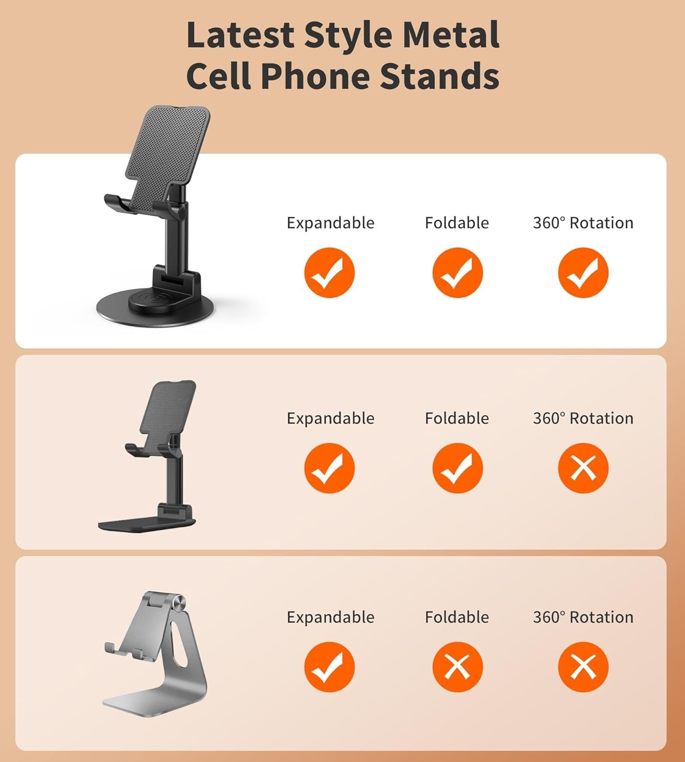 BHHB Adjustable Phone Stand, Adjustable Mobile Phone Stand, Foldable Angle and Height Adjustable Phone Holder Compatible with All Mobile Phones (Black)
