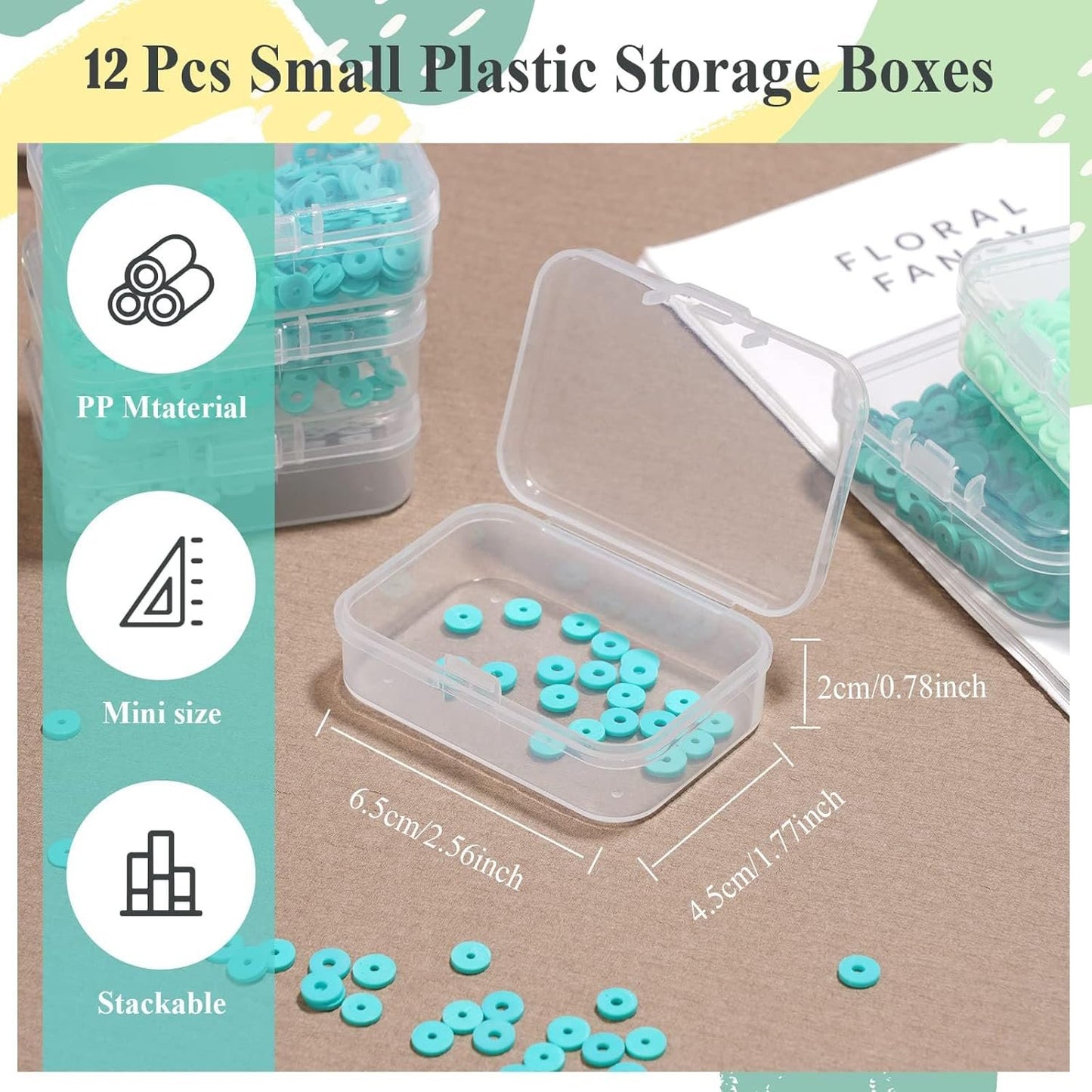 12 Pcs Small Plastic Boxes with Hinged Lids, Rectangle Clear Craft Storage Containers with Lids Plastic Boxes for Beads, Jewelry and Other Small Items(2.5 x 1.7 x 0.8 Inches)
