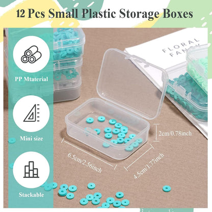12 Pcs Small Plastic Boxes with Hinged Lids, Rectangle Clear Craft Storage Containers with Lids Plastic Boxes for Beads, Jewelry and Other Small Items(2.5 x 1.7 x 0.8 Inches)