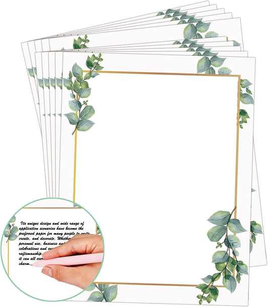 50 Pcs Greenery Letterhead Paper Indie Eucalyptus Leaf Morning Mist Letterhead Leaf Theme Wedding Elegant Writing Paper Stationery Great Occasion Celebration Green Leaf Printed Sheets