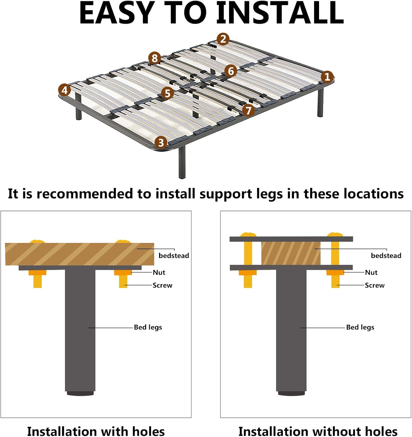 JOLIGAEA 4 Pieces Adjustable Bed Feet, 18-33 cm Slatted Base Feet, Bed Feet with Screws, Adjustable Furniture Legs, Adjustable Furniture Feet, Sofa, Bed, Wardrobe