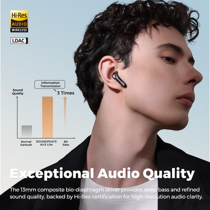 SoundPEATS Air5 Lite Wireless Earbuds with Hi-Res Audio, Bluetooth 5.4 Earphones, 13mm Drivers, LDAC Codec, Noise Cancelling Headphones for Calls, Stereo Sound, 30 Hrs, APP Control (Black) (Black)