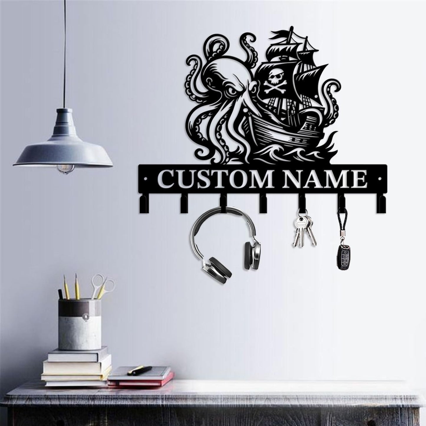 Casebrick Custom Pirate Metal Wall Hooks,Key Holder- Personalized Iron Wall Decor for Keys, Coats & Home Organization (Black, Decorative Wall Hooks for Entryway, Bedroom, Office) (Style A)