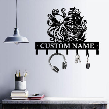 Casebrick Custom Pirate Metal Wall Hooks,Key Holder- Personalized Iron Wall Decor for Keys, Coats & Home Organization (Black, Decorative Wall Hooks for Entryway, Bedroom, Office) (Style A)