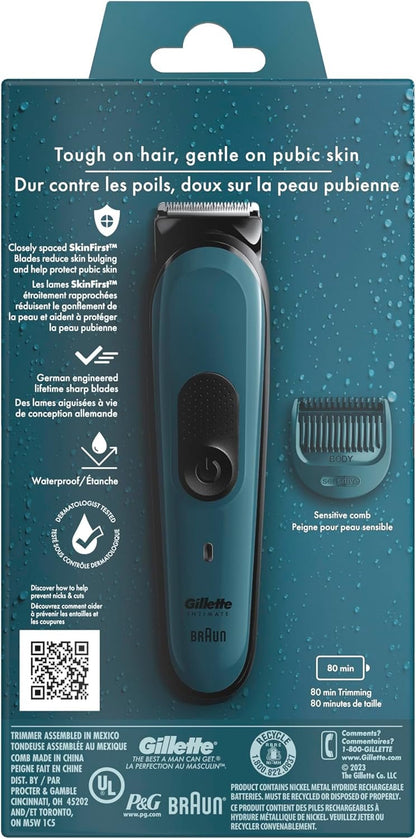 Gillette Intimate Men’s Pubic Hair Trimmer i3, SkinFirst Pubic Hair Trimmer For Men, Waterproof, Cordless For Wet/Dry Use, Shaver For Men, Lifetime Sharp Blades
