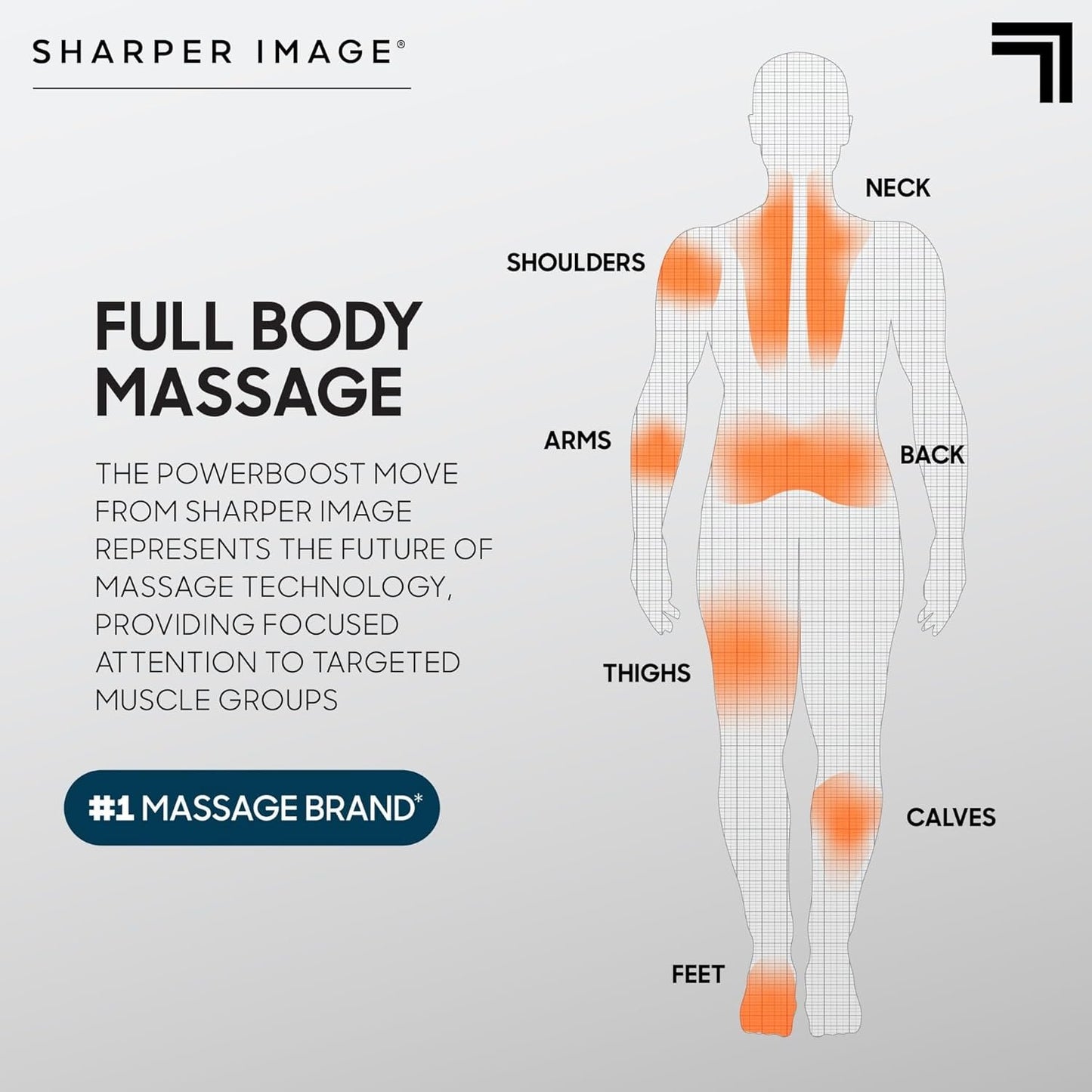 Sharper Image Deep Tissue Portable Percussion Massage Gun, Powerboost Move Full Body, Back & Neck Muscle Massager with 4 Attachments - Handheld Rechargeable Electric Massage Gun for Athletes
