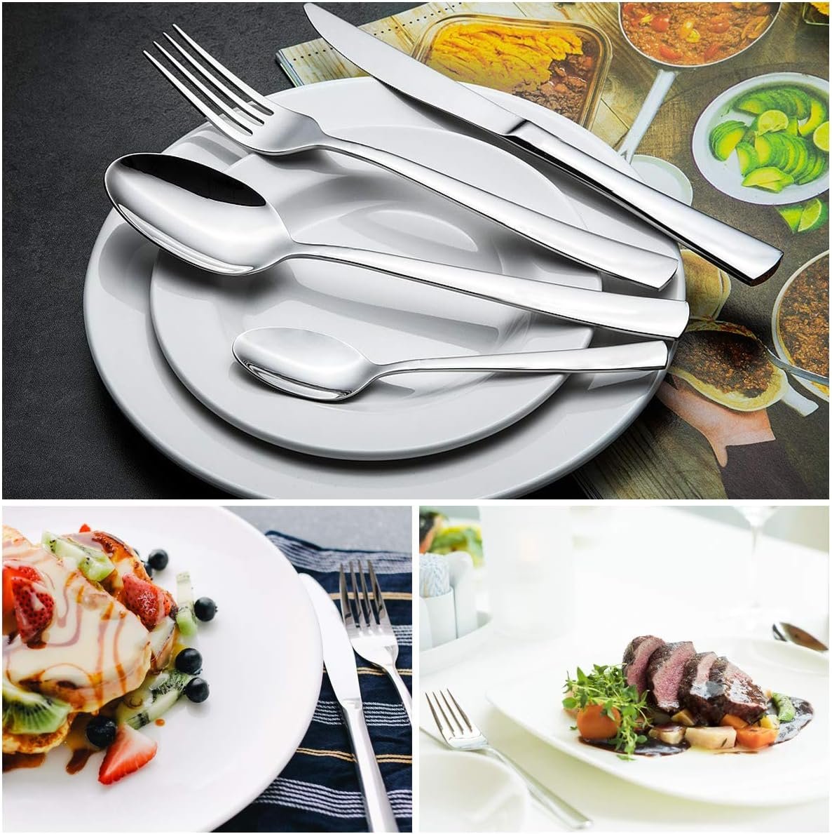 Flatware Set, 20-Piece Cutlery Set for 4, Stainless Steel Premium Silverware Sets with Forks Spoons Knife, MASSUGAR Utensils Set, Dishwasher Safe