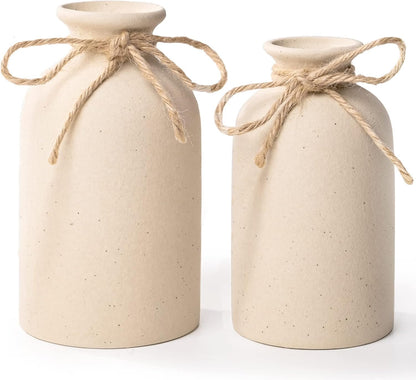 2Pcs Ceramic Decorative Vase, Farmhouse Decor Small Flower Vases Coarse Ceramics Room Home Modern Farmhouses, Ideal Shelf Table Bookshelf Decorations (Off-whitex2)