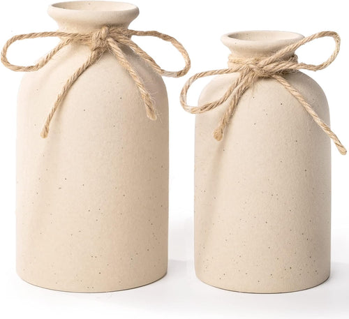 2Pcs Ceramic Decorative Vase, Farmhouse Decor Small Flower Vases Coarse Ceramics Room Home Modern Farmhouses, Ideal Shelf Table Bookshelf Decorations (Off-whitex2)