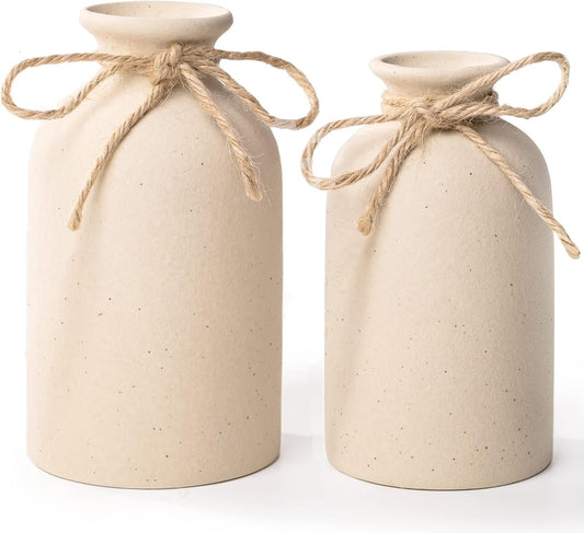 2Pcs Ceramic Decorative Vase, Farmhouse Decor Small Flower Vases Coarse Ceramics Room Home Modern Farmhouses, Ideal Shelf Table Bookshelf Decorations (Off-whitex2)