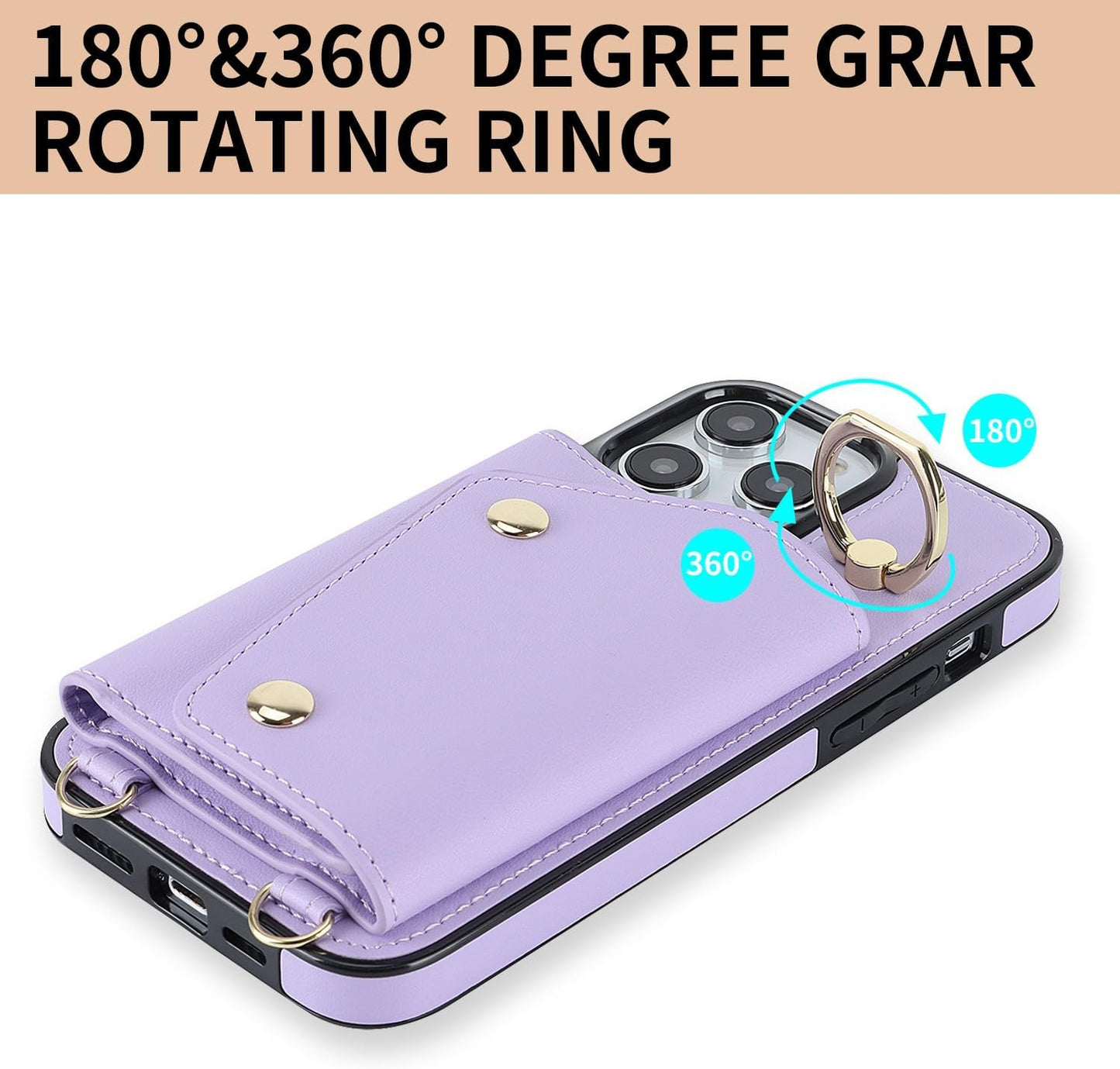 Procarcasa for iPhone 16 Pro Phone Case Wallet with Card Holder,for iPhone 16 Pro Wallet Case Leather Flip Cover Zipper Coin Pocket Kickstand Back Cover with Wrist Strap Lanyard, Purple
