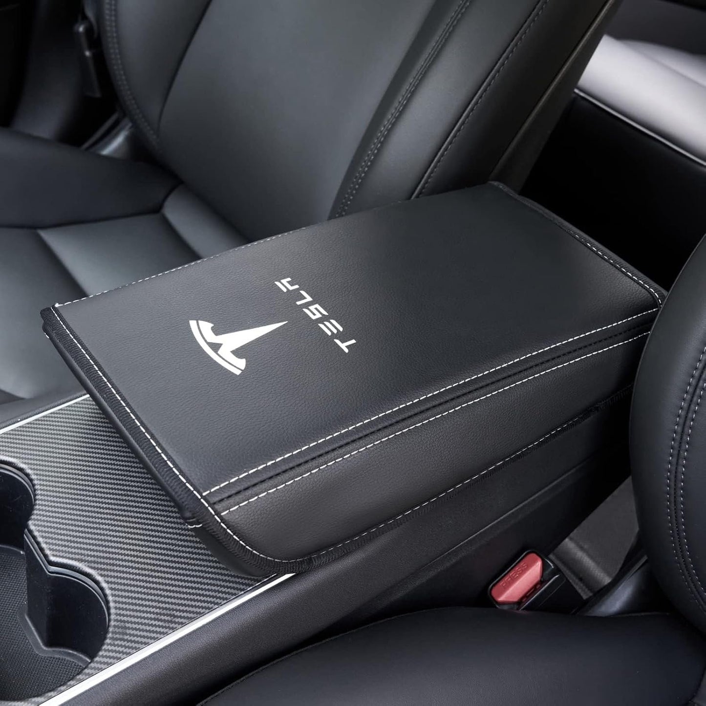 Armrest Cover for Tesla Model 3 Highland Model Y 2024-2017, PU Leather Center Console Arm Rest Anti-Scratch Protector Pad, Non-Slip Interior Accessories for Tesla Model 3 2024 (Black)