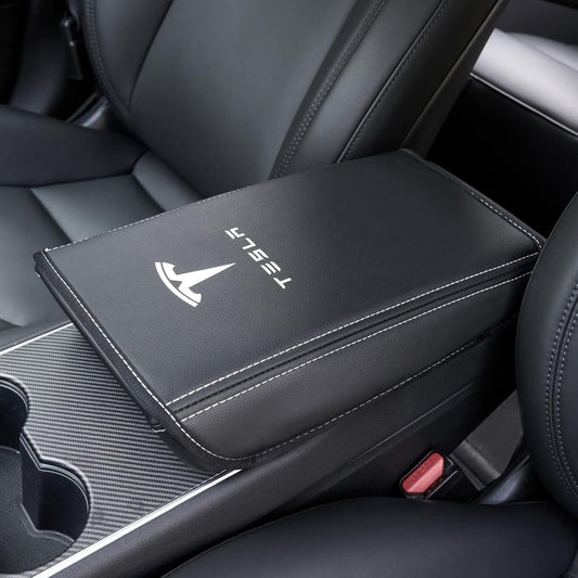 Armrest Cover for Tesla Model 3 Highland Model Y 2024-2017, PU Leather Center Console Arm Rest Anti-Scratch Protector Pad, Non-Slip Interior Accessories for Tesla Model 3 2024 (Black)