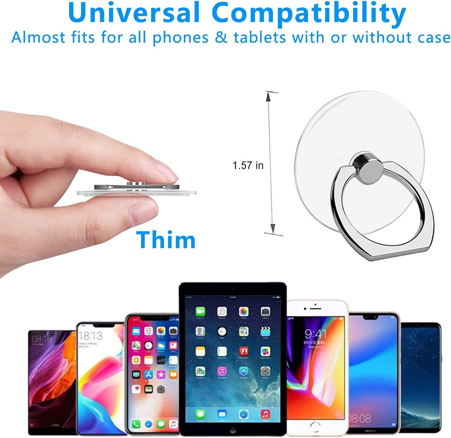 VOVIGGOL Transparent Phone Ring Holder Stand 2 Pcs, 360° Rotation Cell Phone Ring Holder Mobile Finger Kickstand Hand Phone Grip for iPhone, Clear Phone Ring for Phone Case (Round)