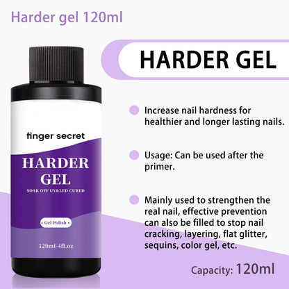 finger secret Harder Gel120ml,Harder Gel for Nails,Builder Gel for Nails,Nail Strengthener Nail Extension Hard Gel for Nail Care Repair Soak Off Nail Lamp Required