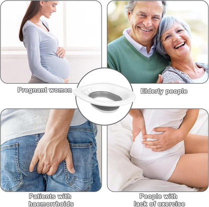 DEANIC Sitz Bath for Toilet Hemorrhoids, Postpartum Care, Collapsible Sits Bath Tub for Hemorrhoids Treatment, Yoni Steam Seat Basin, Bain de Siège Femme, Elderly Sit Bath with Towel (Grey+White)